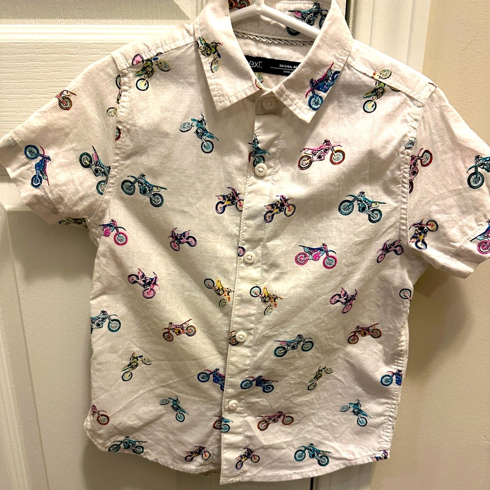 ⭐️BUNDLE 10 for $50⭐️NEXT DIRECT • Boys White Shirt w Colorful Bicycle Print